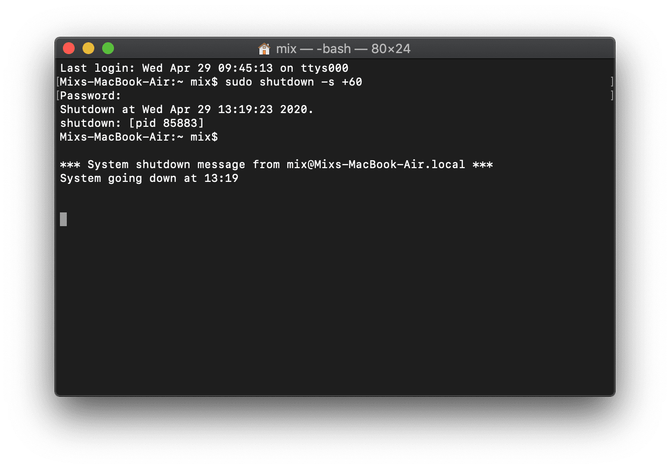 shutdown mac from terminal
