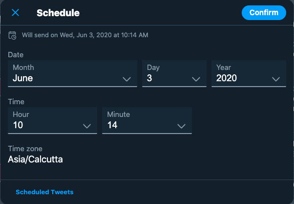 Tweet scheduling time/date