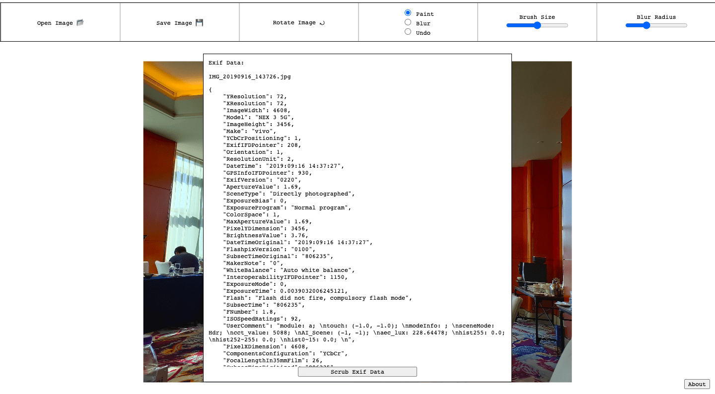 EXIF data of an image