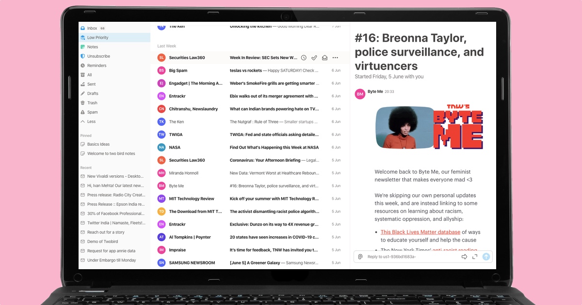Twobird is a great free email client with collaborative notes