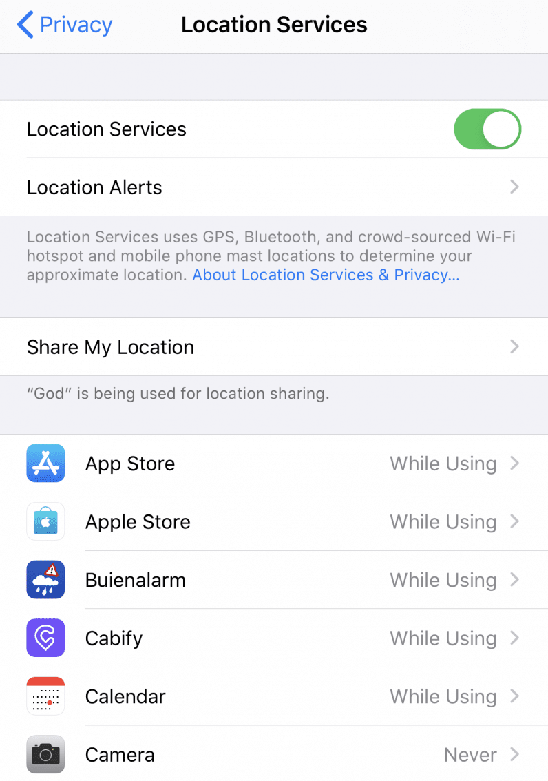 turn off location services ios