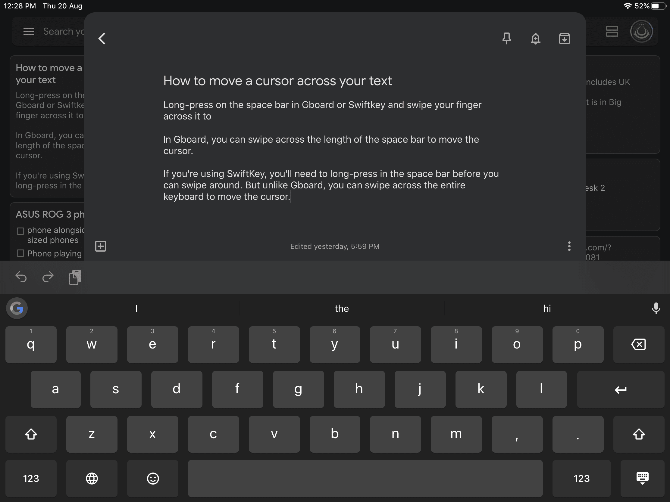 iOS Gboard keyboard move cursor while typing