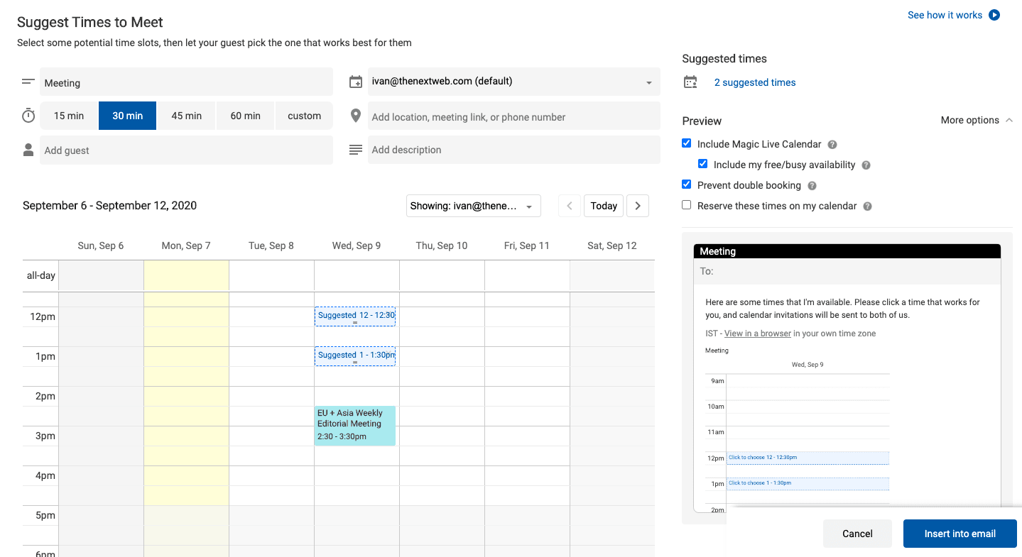 How to easily schedule meetings in Gmail with your free time slots - 59