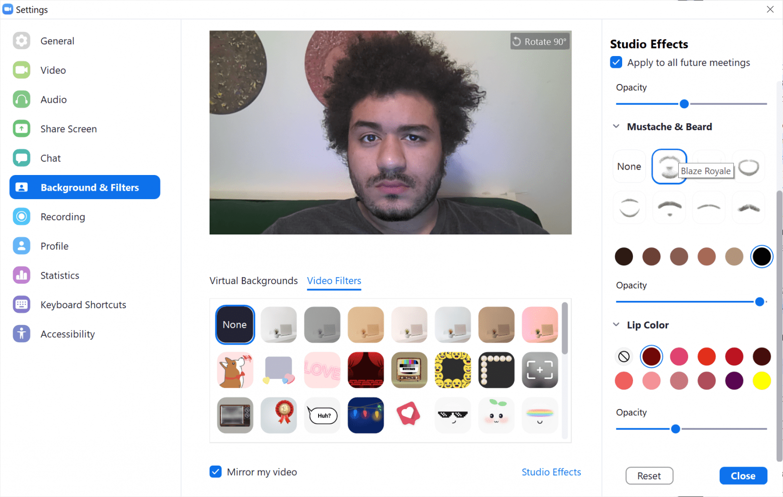 Zoom Studio Effects How to change your facial hair and lip colors