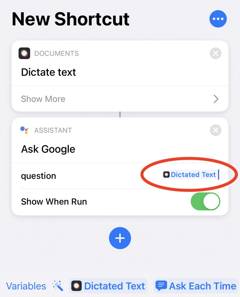 google assistant on iPhone dictated text
