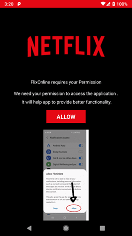 Example of a fake Netflix app.