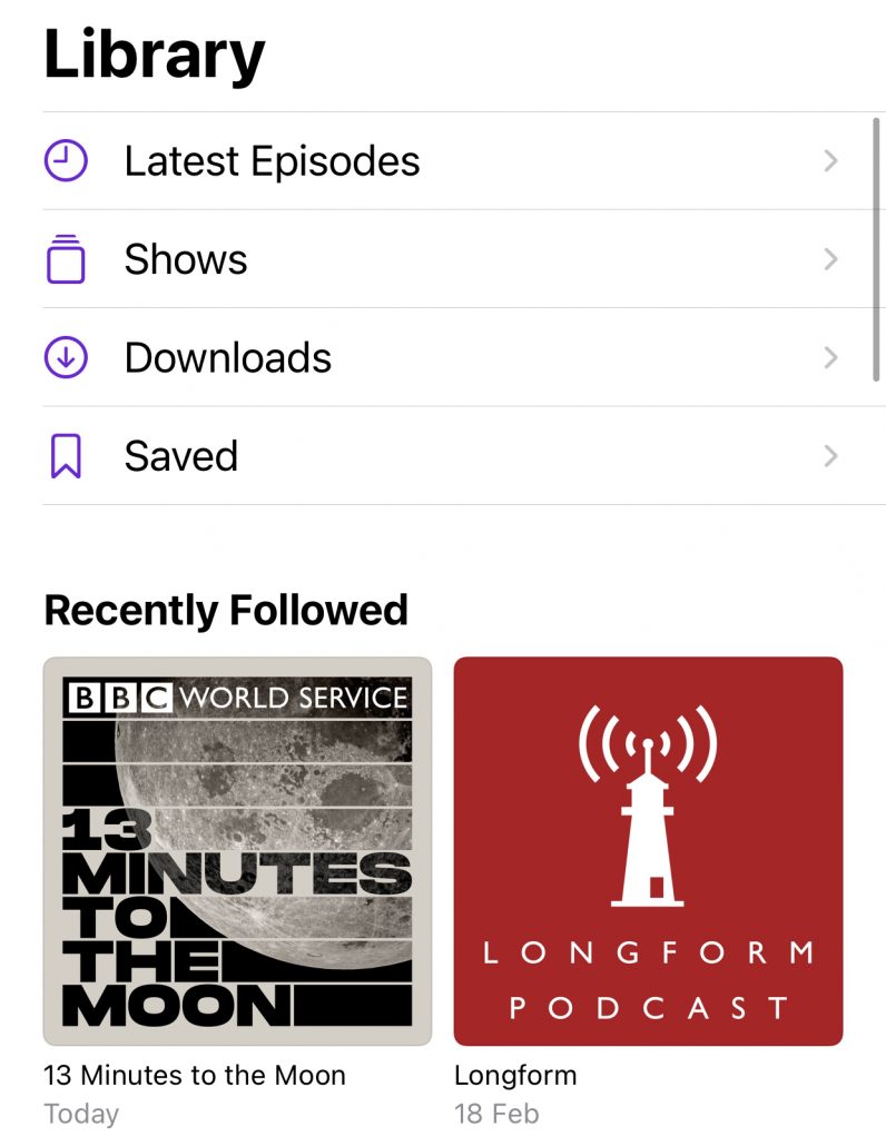 Apple Podcasts app latest episodes