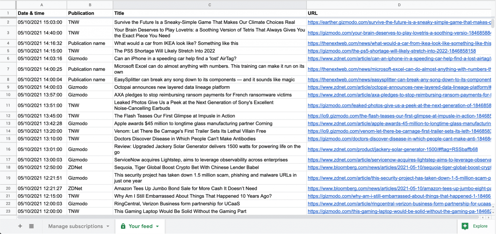 Holy sheet  How to turn Google Sheets into an RSS reader - 25