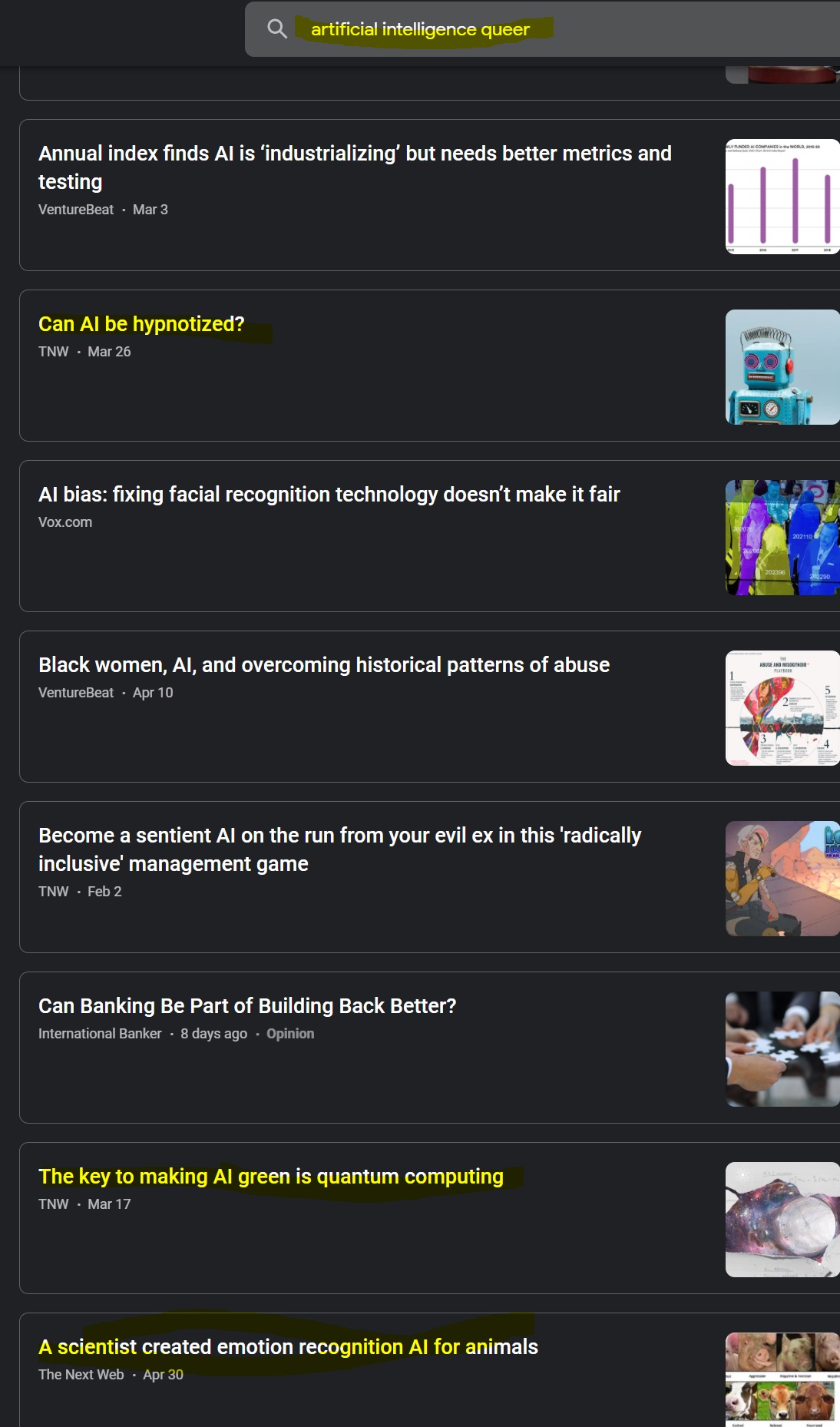 a screenshot of Google News search results