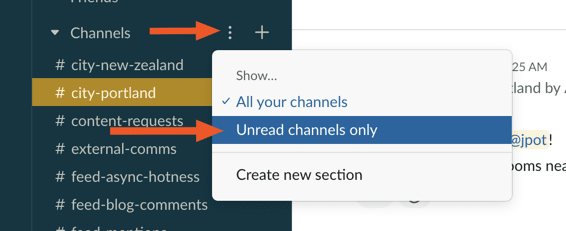 Slack unread channels only