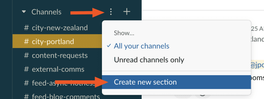 Slack create new section