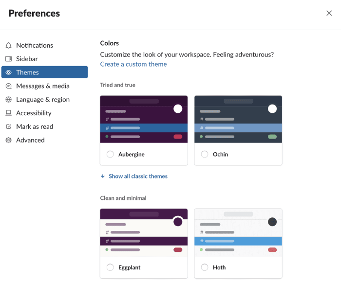 Slack themes