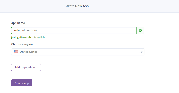 Heroku new app form