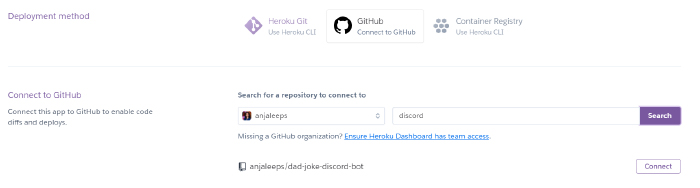 Connect Heroku app with git repository