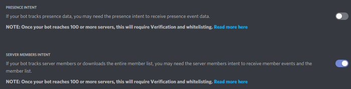 Discord set up bot intents