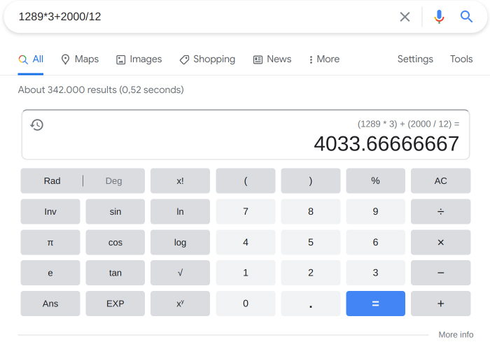 Using google as a simple calculator