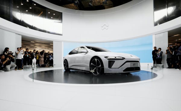 The Nio eT electric sedan being unveiled in Shanghai. Xinhua/Alamy