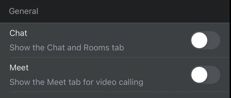 Turning off Chat and Meet options