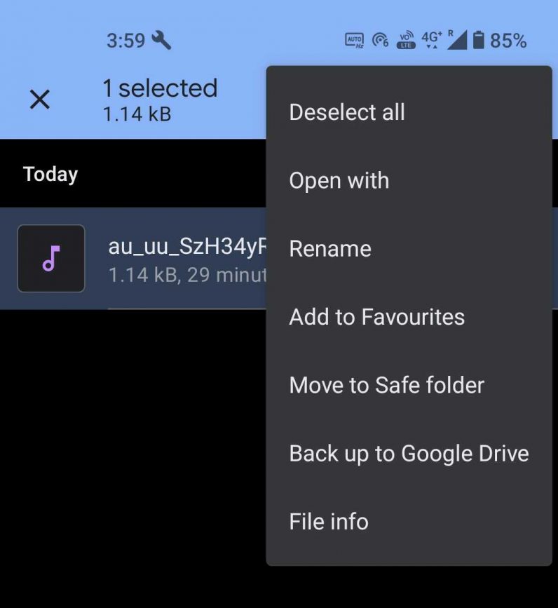 Moving files to the Safe folder in Google Files