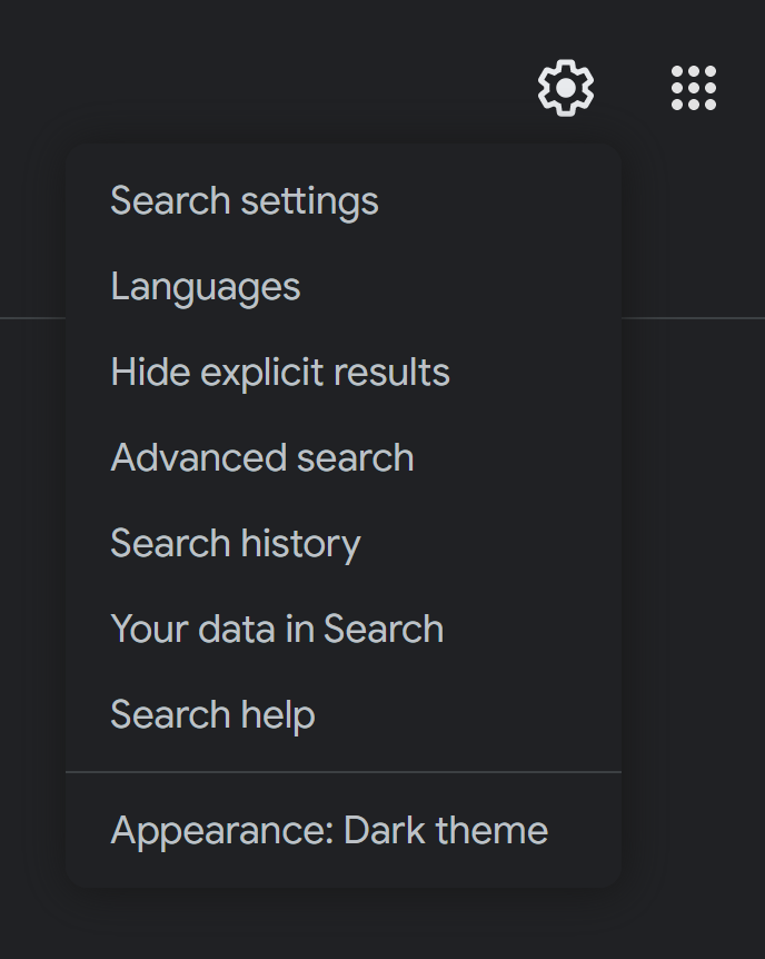 Google Dark mode setting