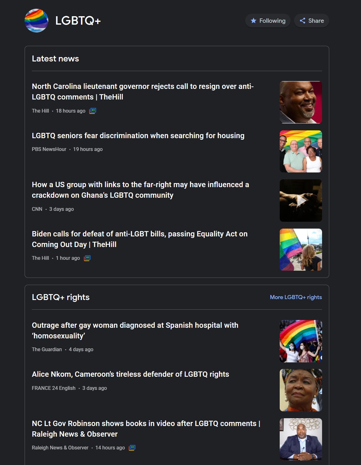 a screenshot of the LGBTQ+ topic on Google News