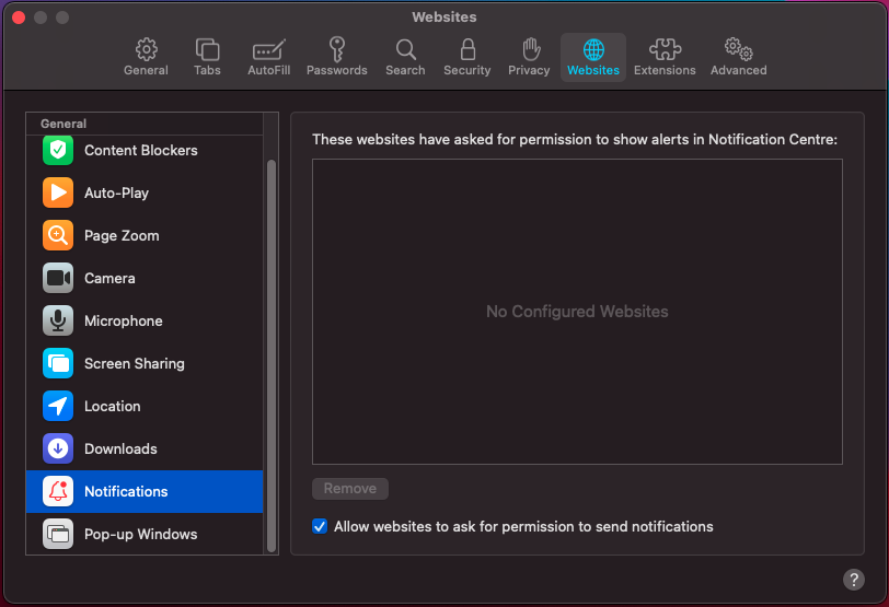 Turning off site notifications in Safari (desktop)