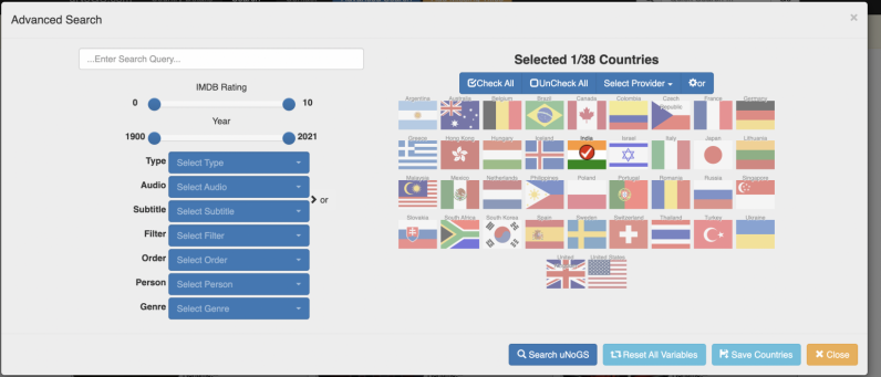 Advanced search for titles on Netflix through UNoGs