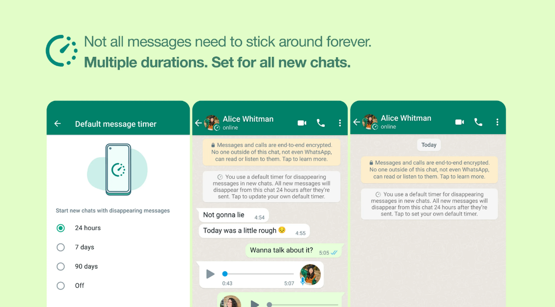 Mensajes de desaparición de WhatsApp
