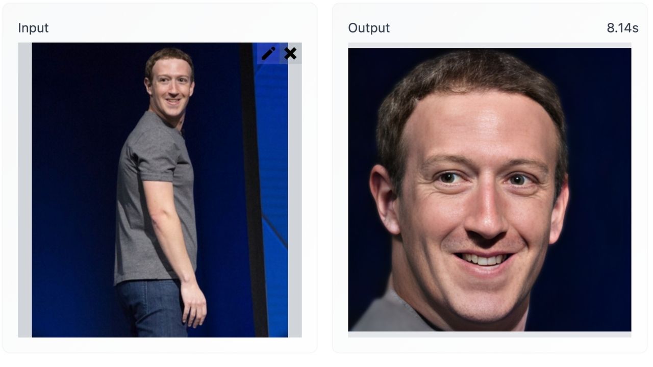 Photo du visage de l'IA Facebook de Mark Zuckerberg