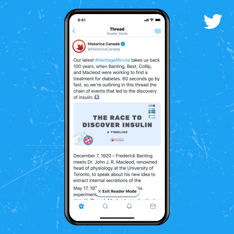 Twitter Blue's reader mode feature to read long threads in a nifty format