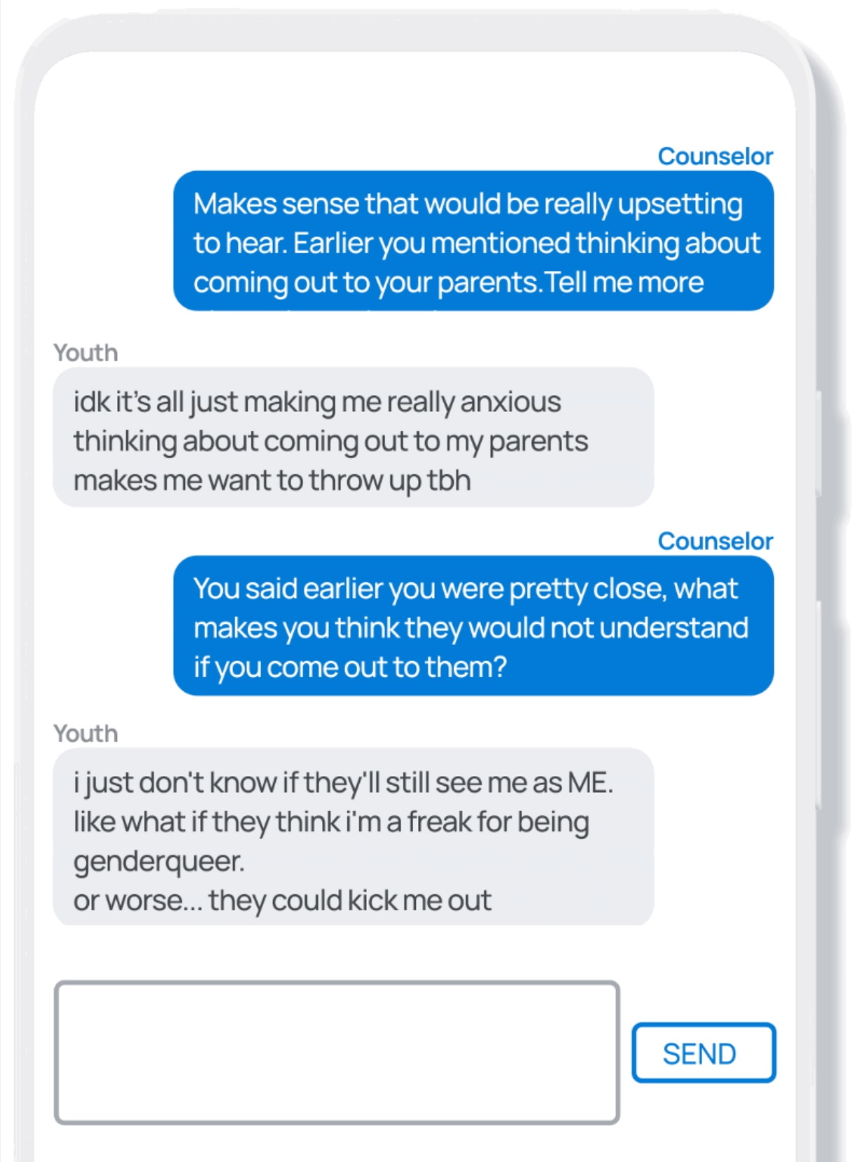 A screenshot of a training interaction between a chatbot and a person