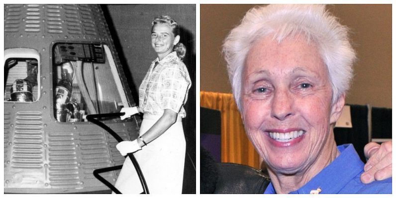 Two members of the First Lady Astronaut Trainees (FLATs), Jerrie Cobb (left, seen in the early 1960s), and Wally Funk (right, 2012). Thanks to the modern space age, Funk became the only FLAT member to reach the bounds of space. Image credit: NASA (left) / DoD (right).