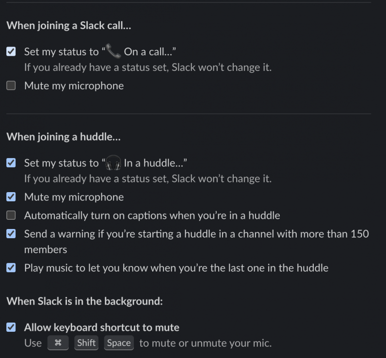 Slack's audio and video menu offers a ton of customizations 