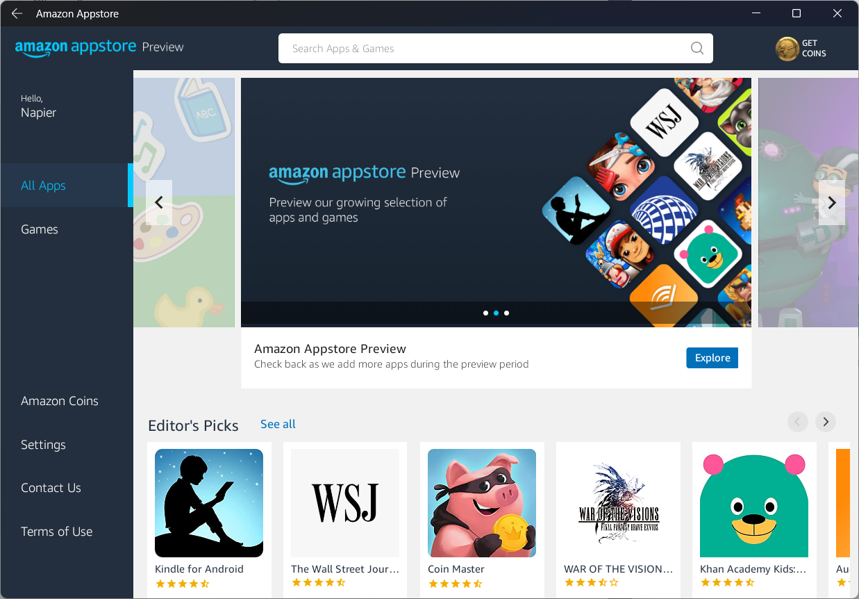 Windows 11 Amazon appstore android app store