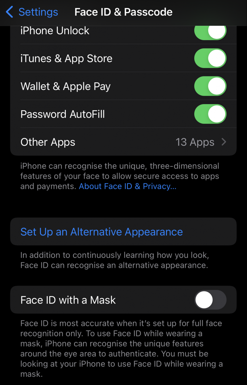 Setting up Face ID with mask