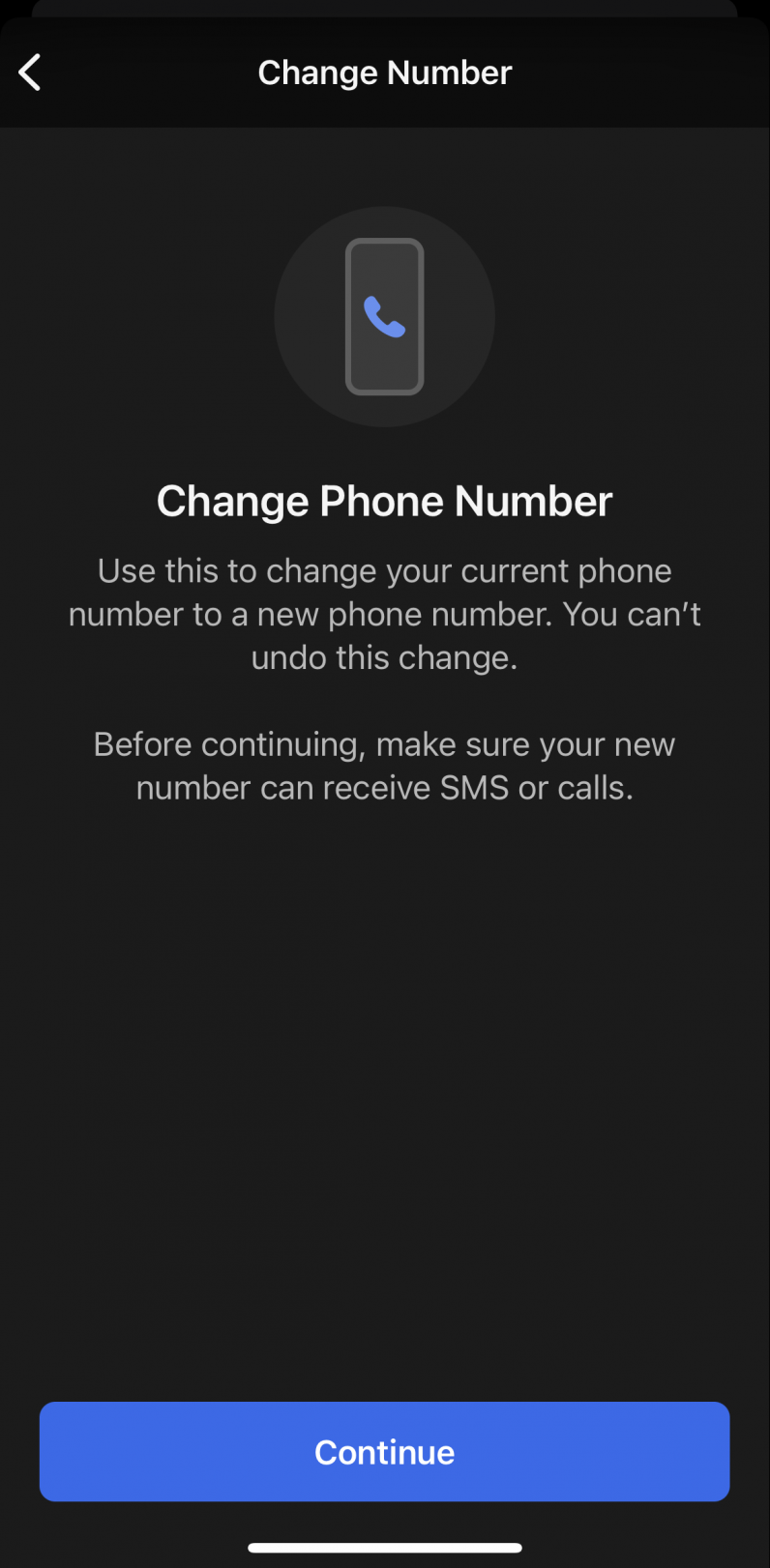 Change phone number feature lets you switch numbers without losing chat history.