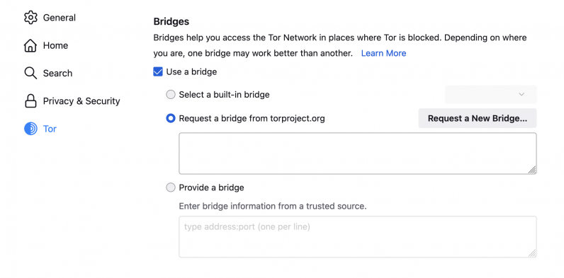 Tor's Bridges option helps you connect to websites, if public relays are blocked