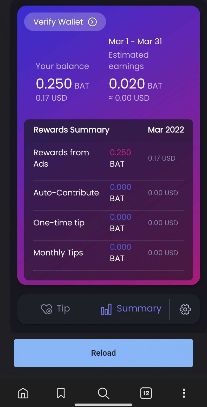 Brave offers Brave Attention Tokens (BATs) as a reward for looking at ads.