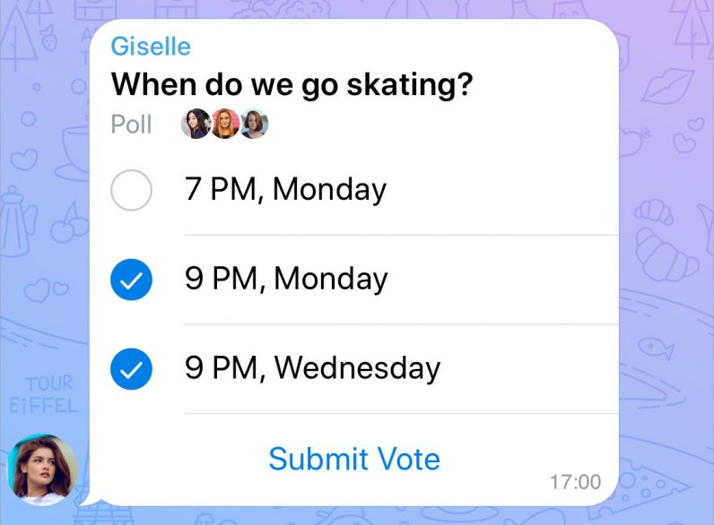 Telegram lets you create polls with multi-choice answers