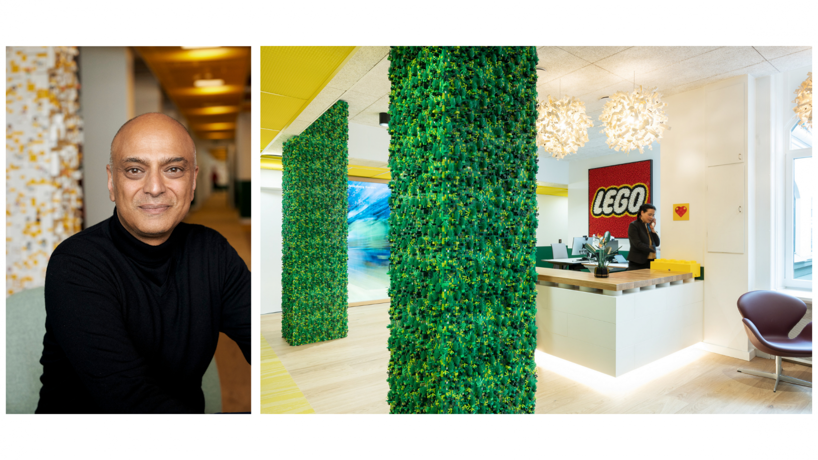 Lego CDTO Atul Bhardwaj; The reception at Lego's new digital hub in Copenhagen.