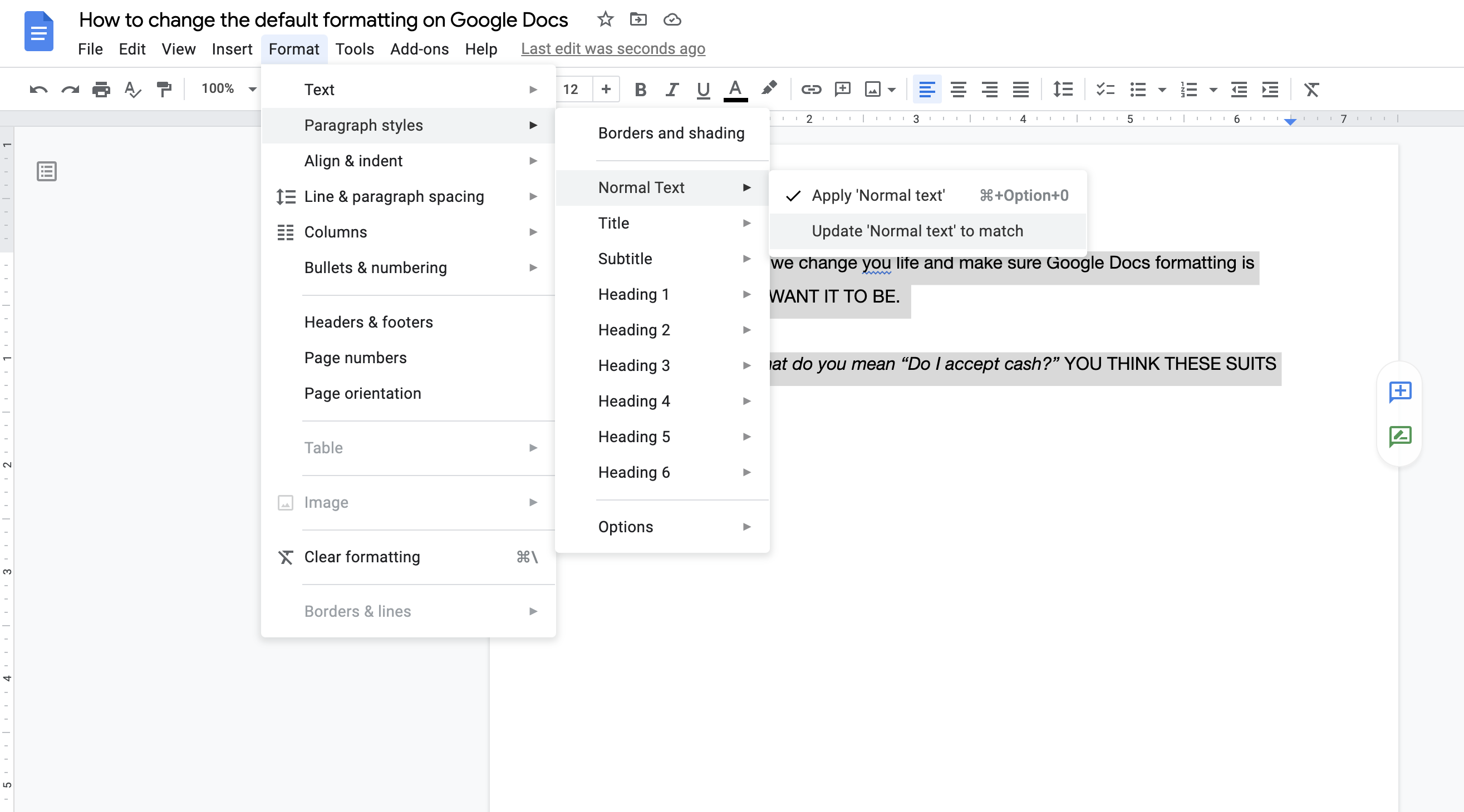 Cómo cambiar el formato de texto predeterminado en Google Docs