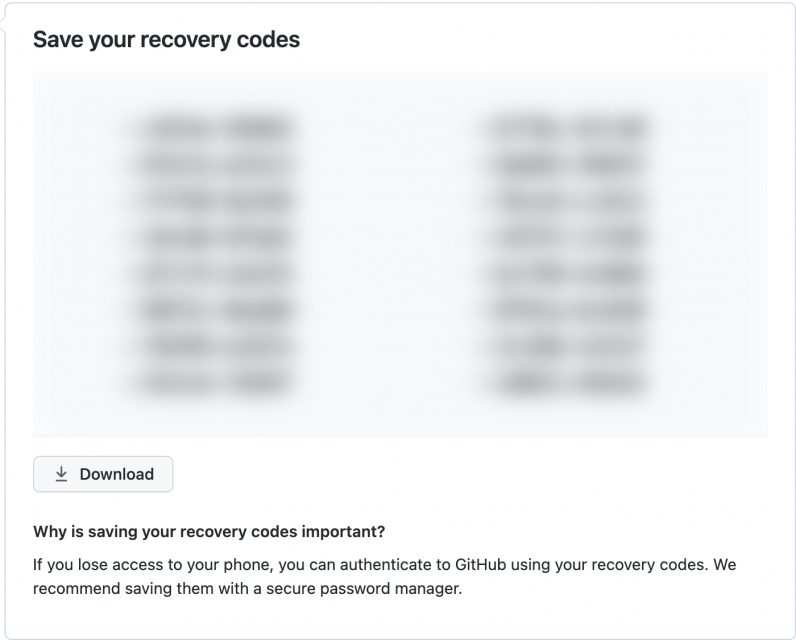Save your recovery codes!