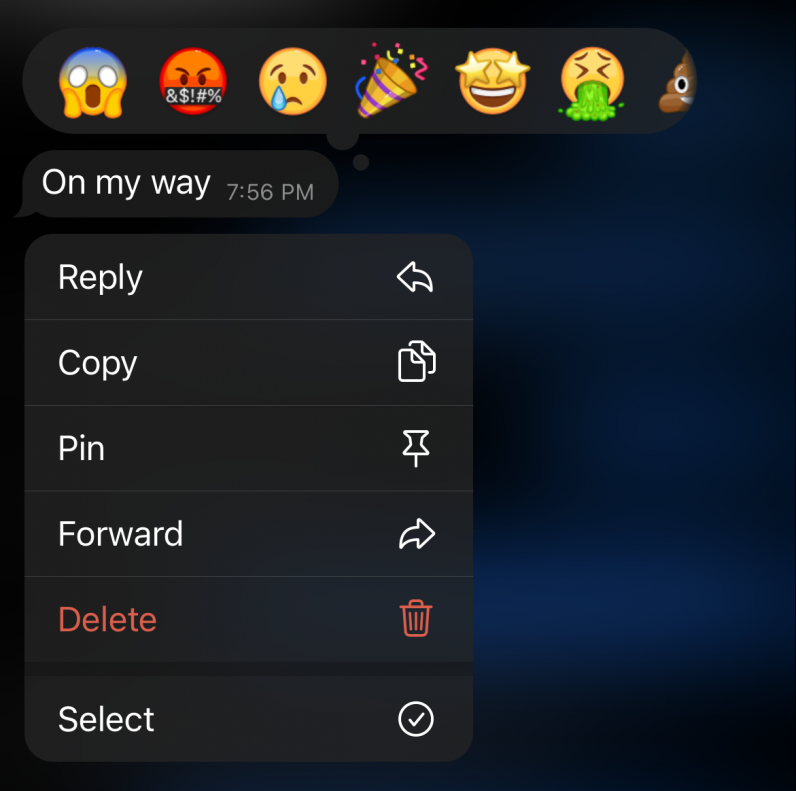 Telegram lets you react with 16 emoji