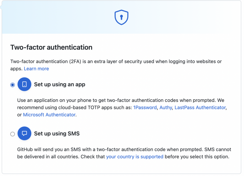 You can enable 2FA through SMS or a third-party authentication app.
