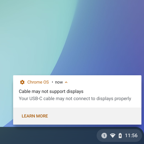 Chrome OS now displays notifications about USB-C cable.