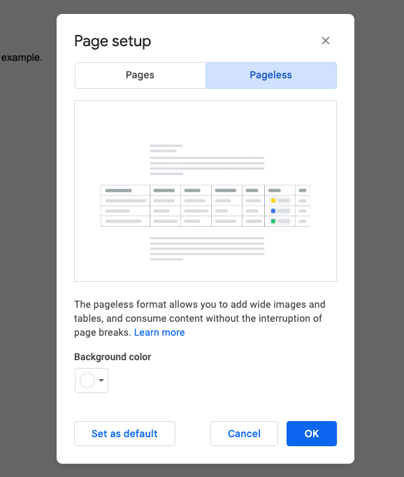 Google Docs Pageless Format