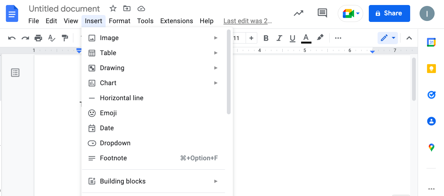 Google Docs dropdown