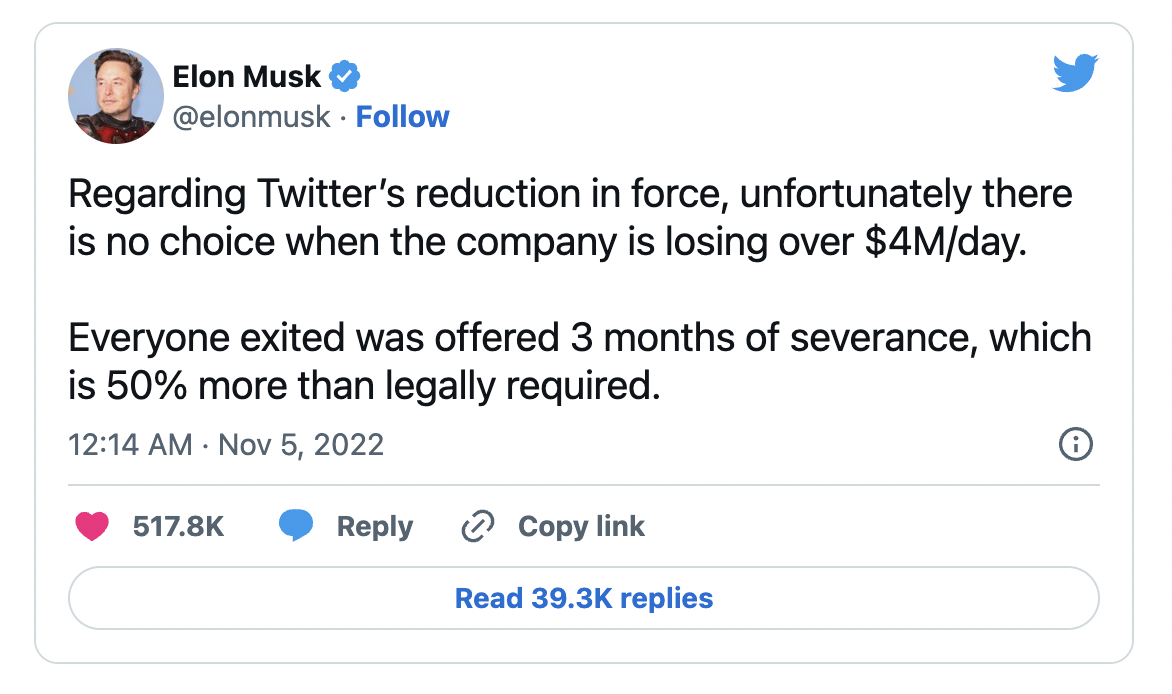 Tweet d'Elon Musk