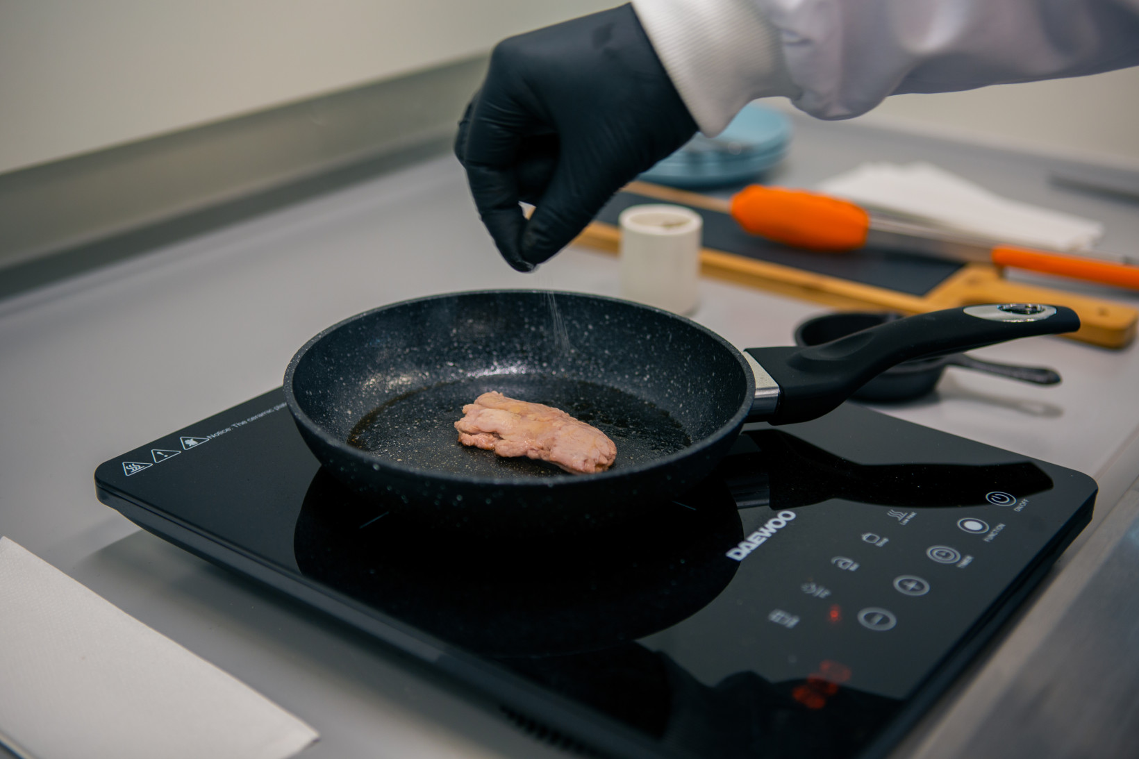 Frying the pork steak