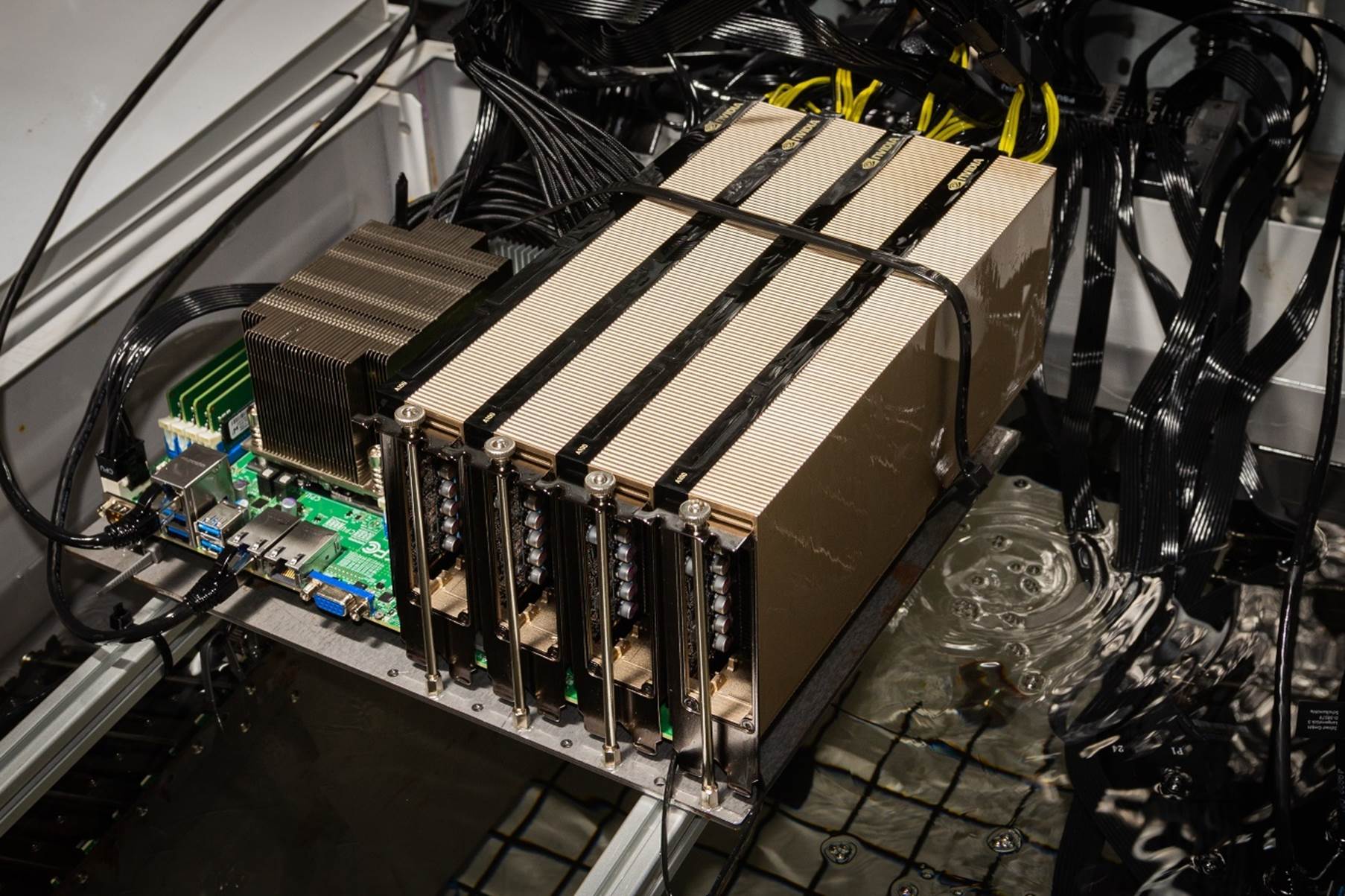 Deep Green’s computers are submerged in mineral oil that captures waste heat.